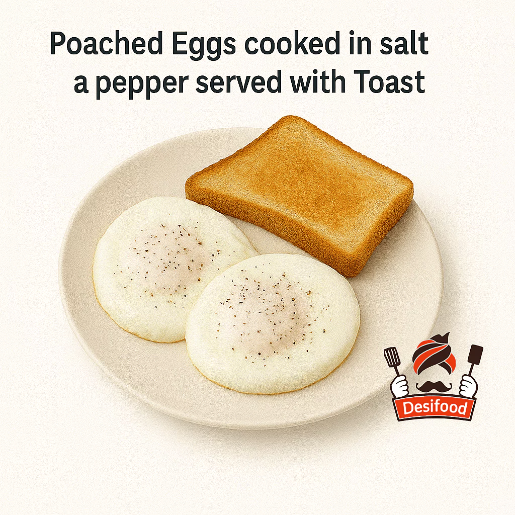 Poached Eggs cooked in salt & pepper served with Toast