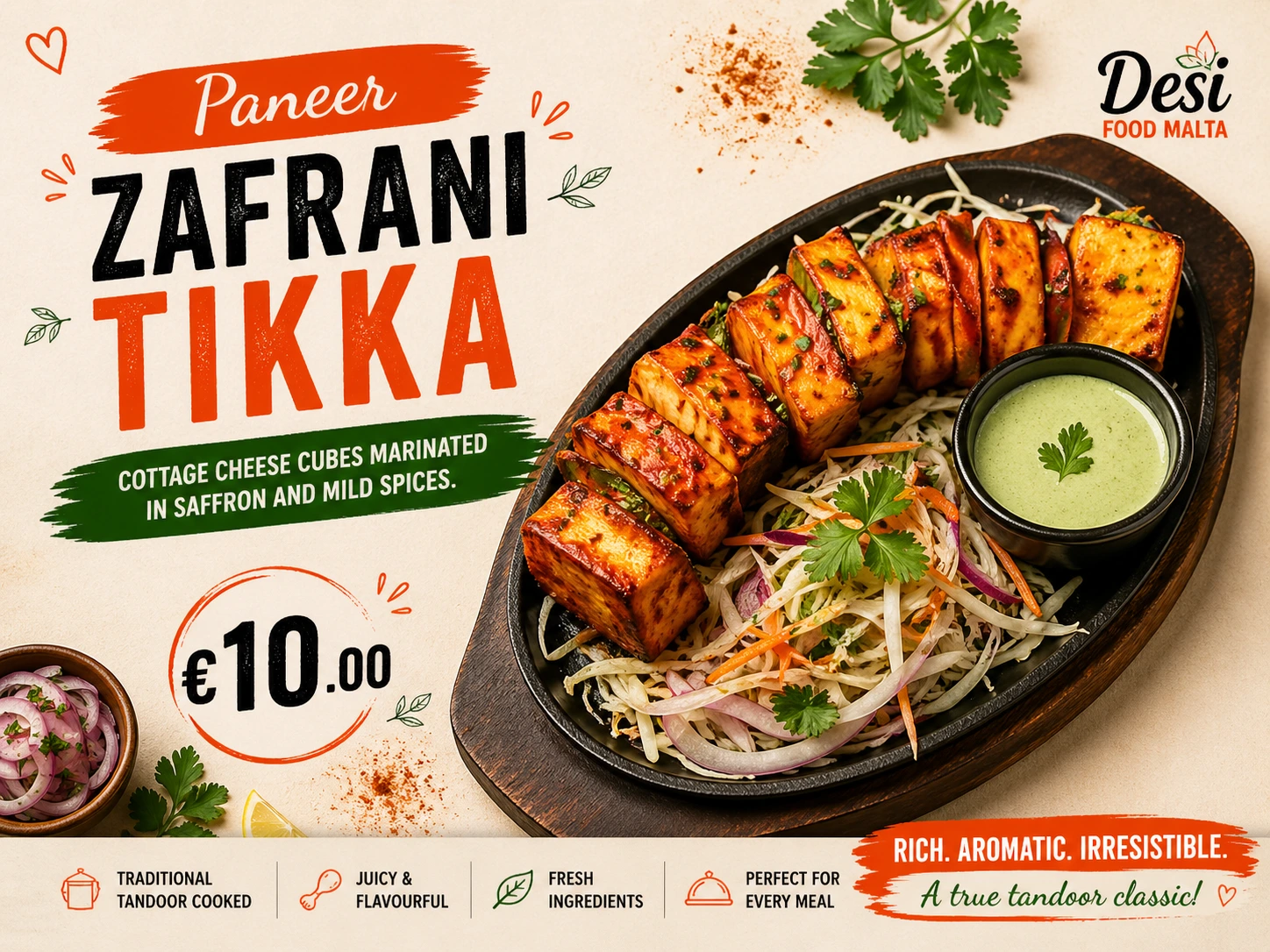 Paneer Zafrani Tikka at Desi Food Malta