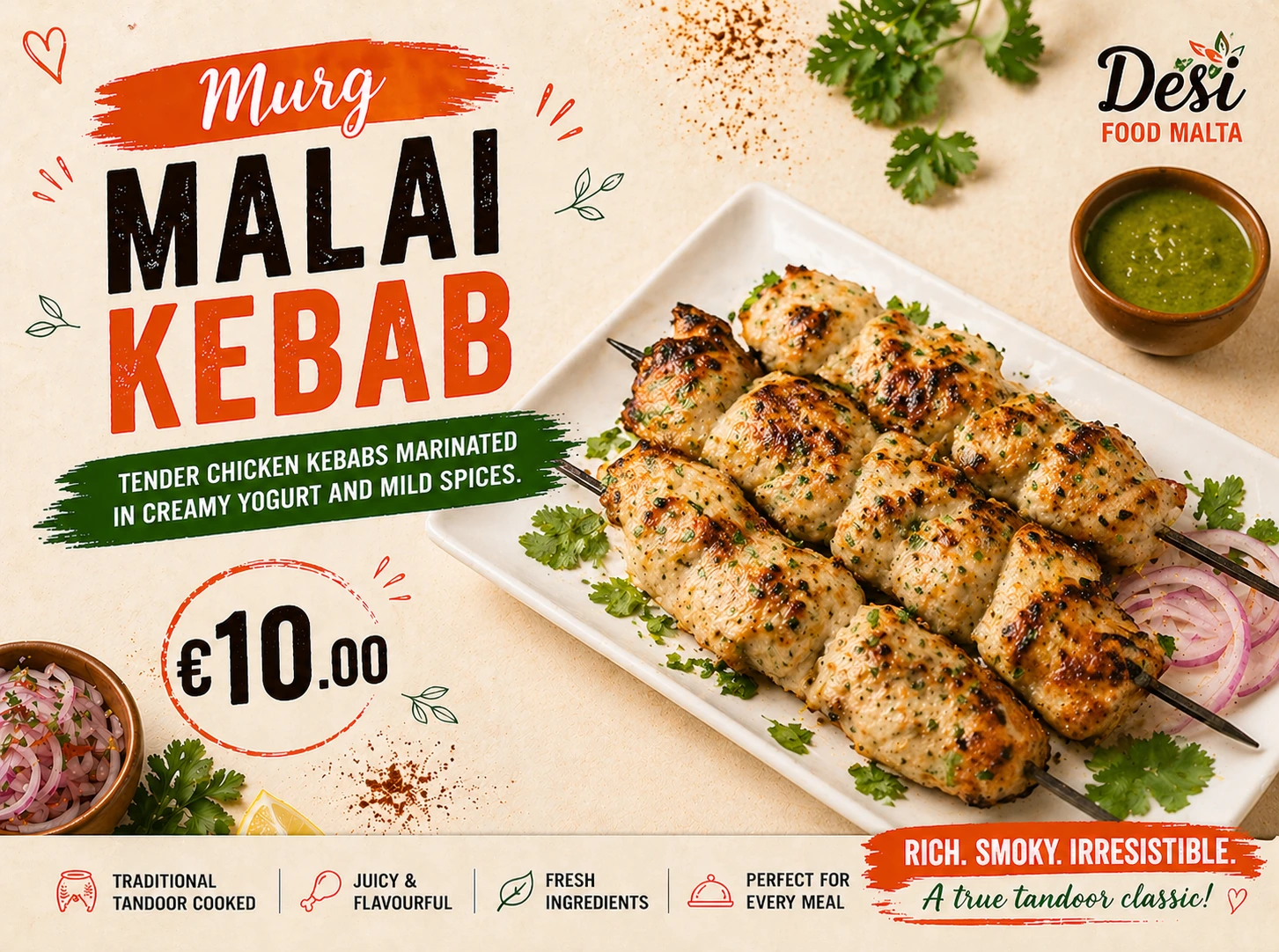 Murg Malai Kebab at Desi Food Malta