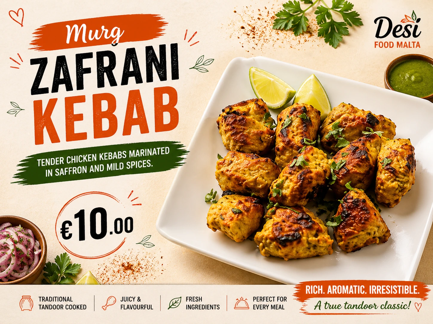 Murg Zafrani Kebab at Desi Food Malta