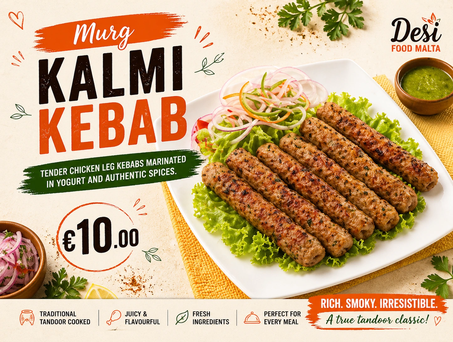 Murg Kalmi Kebab at Desi Food Malta